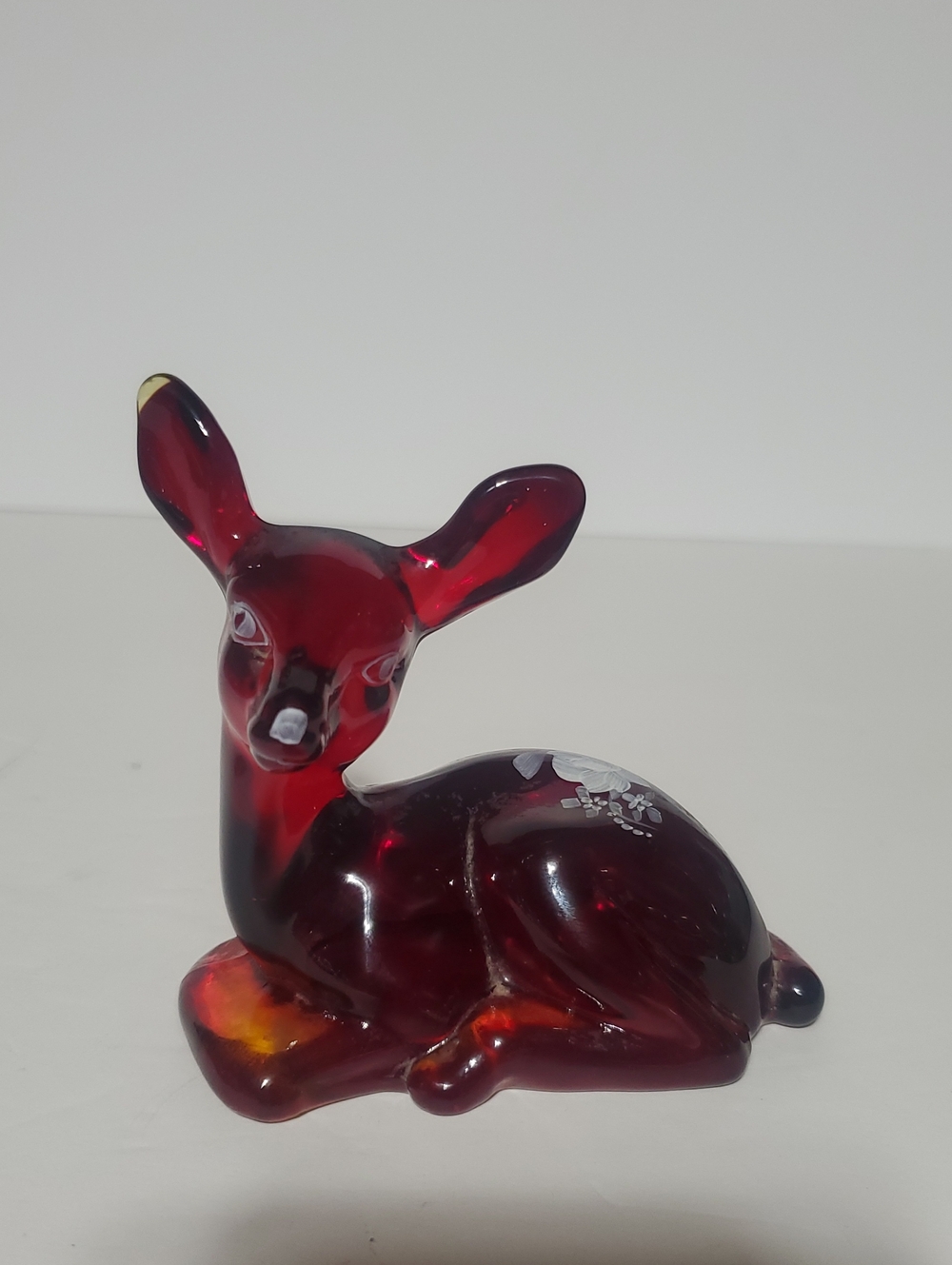 Fenton Hand Painted Ruby Red Glass Deer